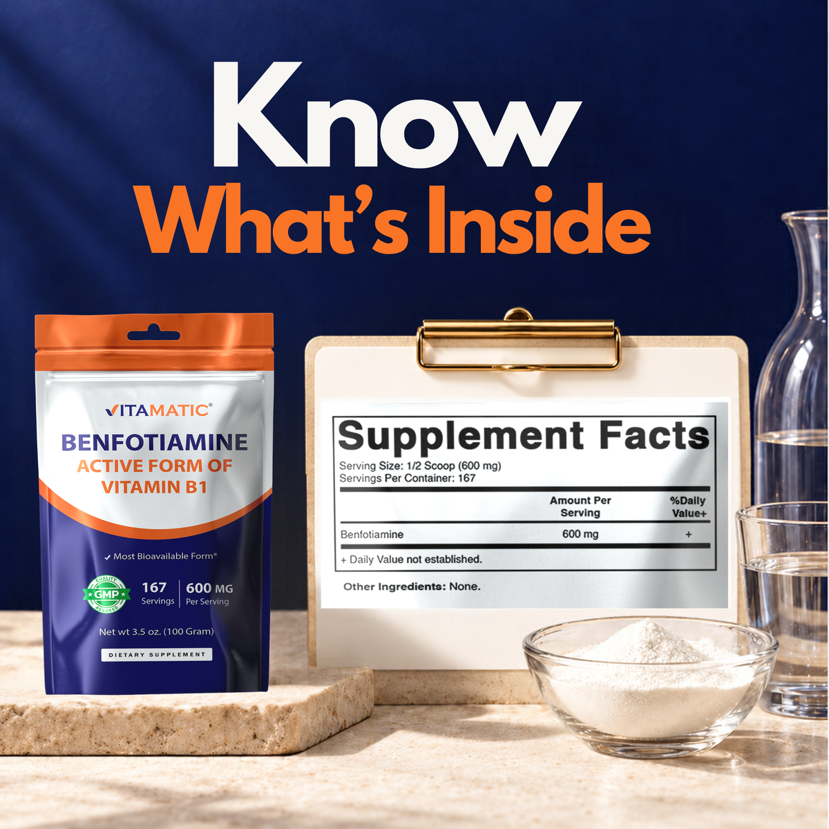 Benfotiamine Powder 600mg Per Serving, 100g Pouch