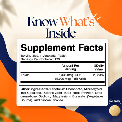 Folic Acid 5mg Supplement, 120 Tablets