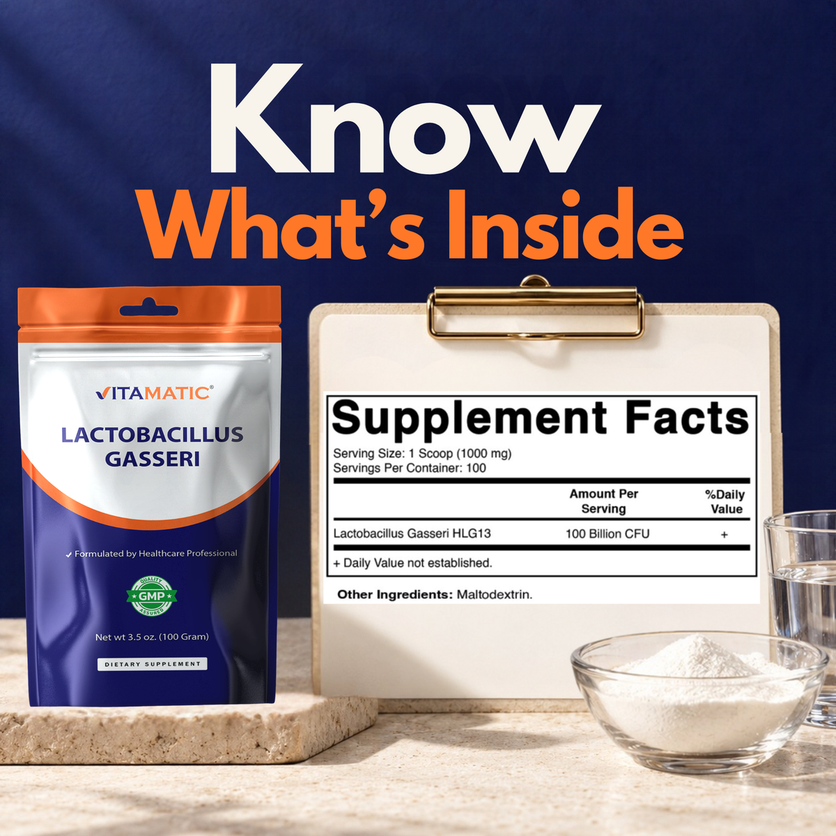 Lactobacillus Gasseri Probiotic Powder, 100g Pouch