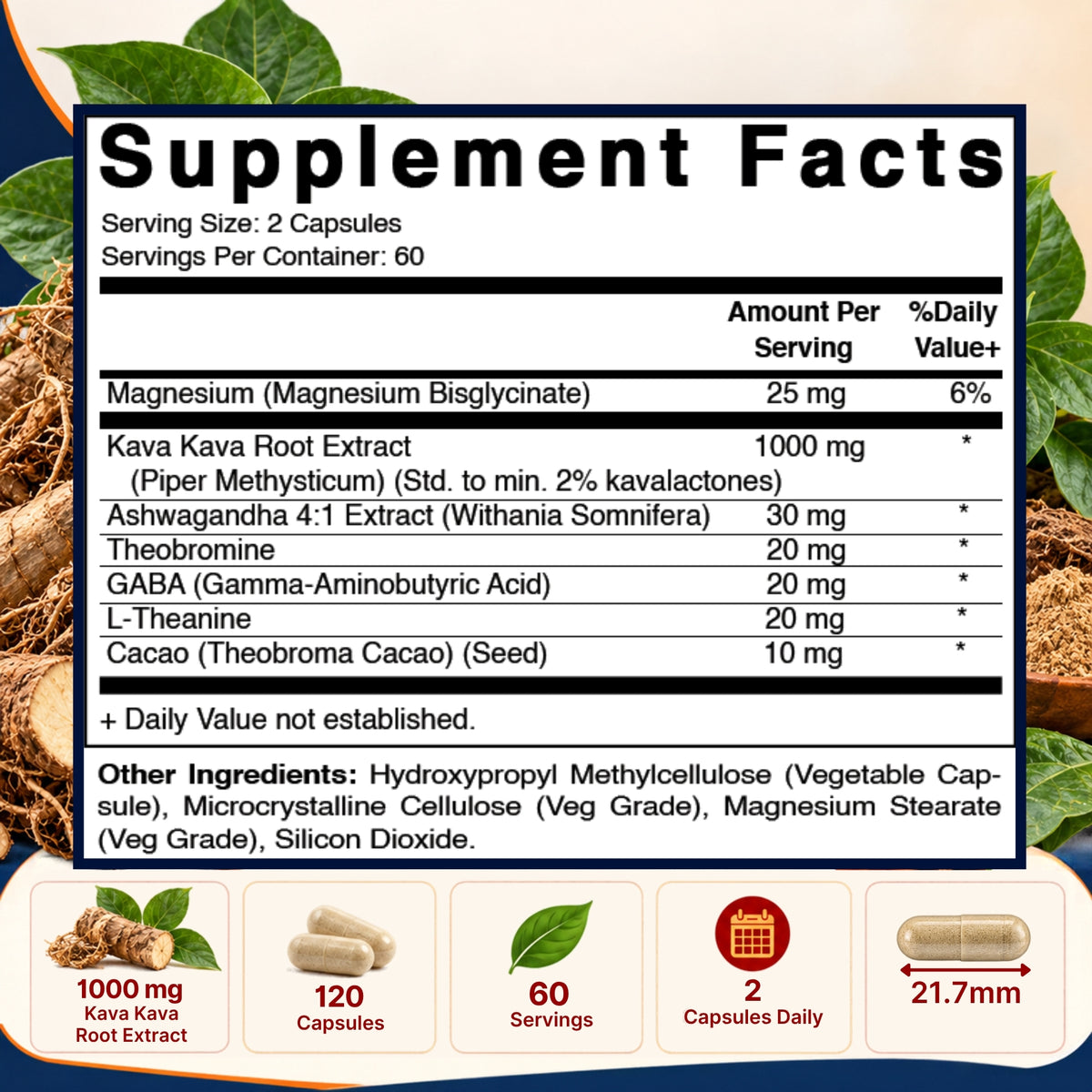 Kava Kava Extract 1000mg per Serving, 120 Veg Capsules