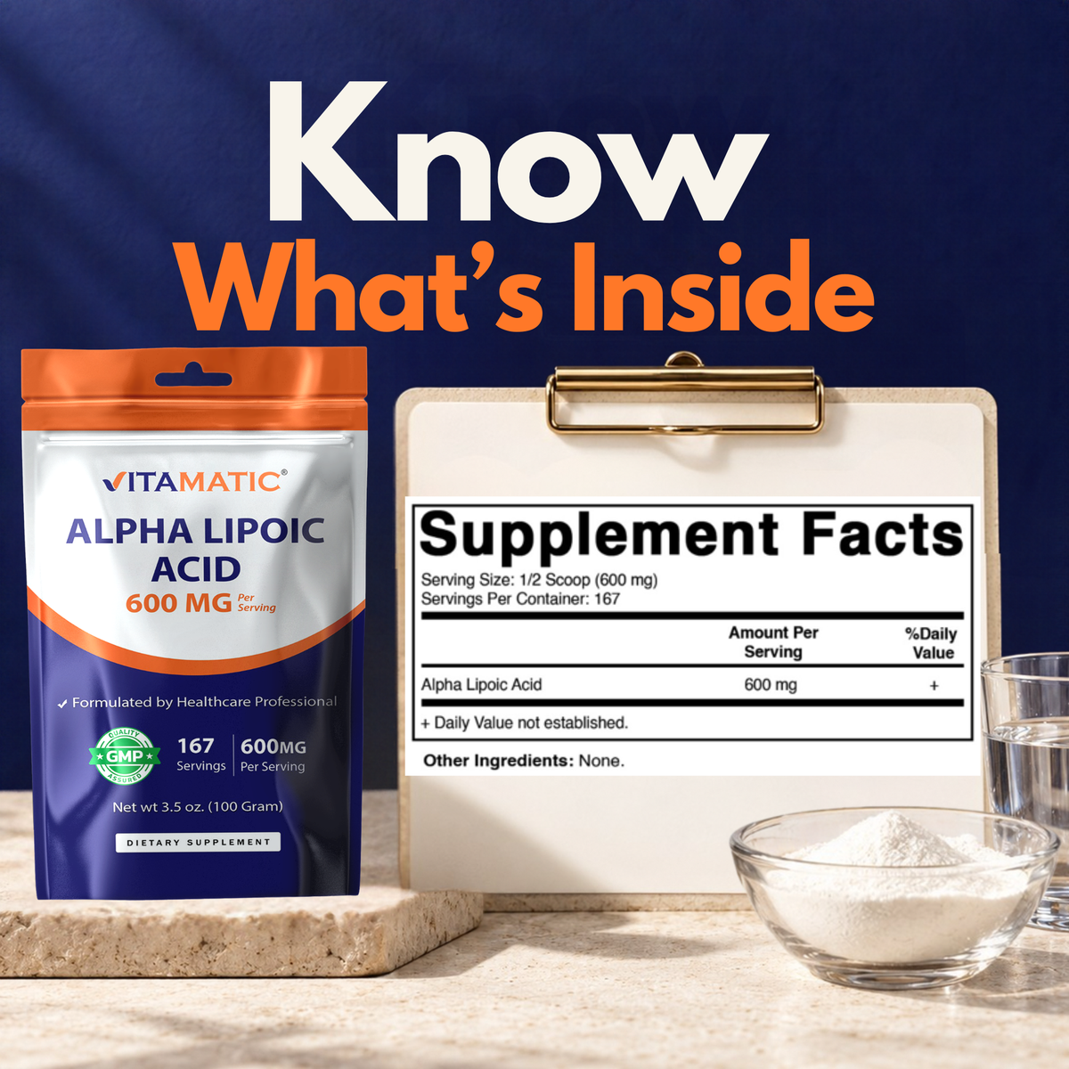 Alpha Lipoic Acid Powder 600mg Per Serving, 100g Pouch