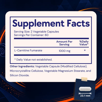 Vitamatic L-Carnitine Fumarate 1000mg, 120 Veg Capsules