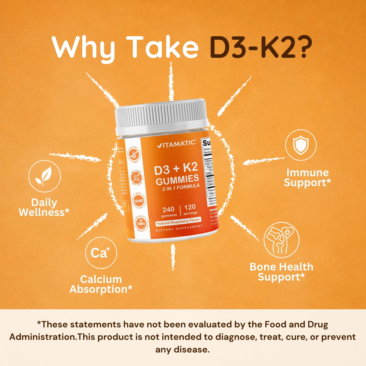 Vitamin D3 + K2 with Calcium Gummies, 240 Count