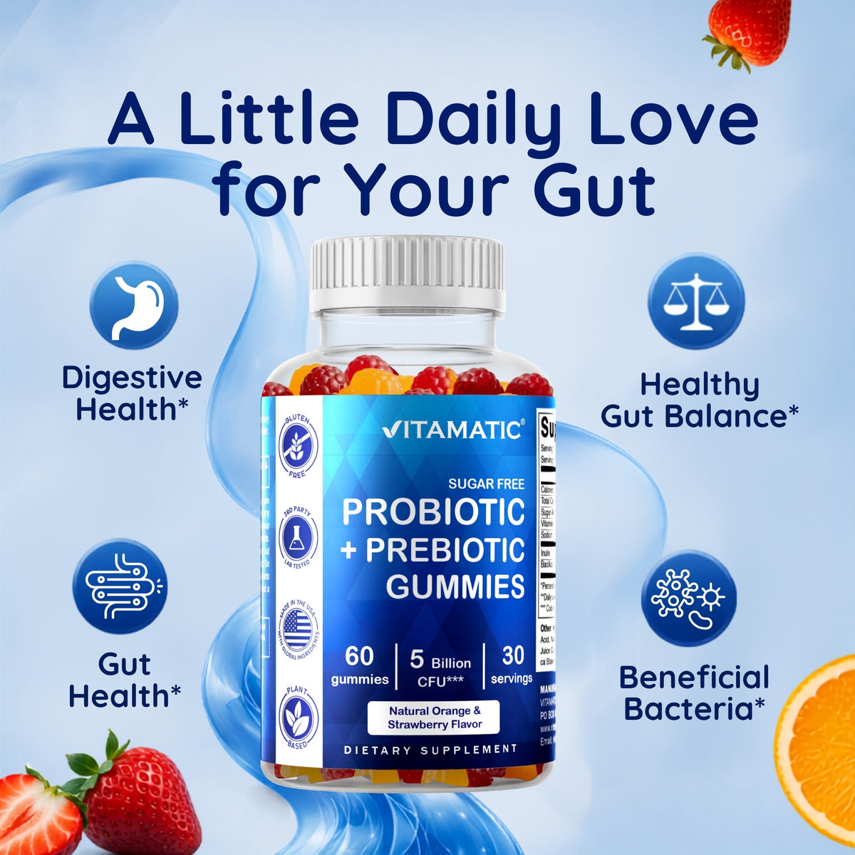 Vitamatic Sugar Free Probiotic 5 Billion CFU, 60 Gummies