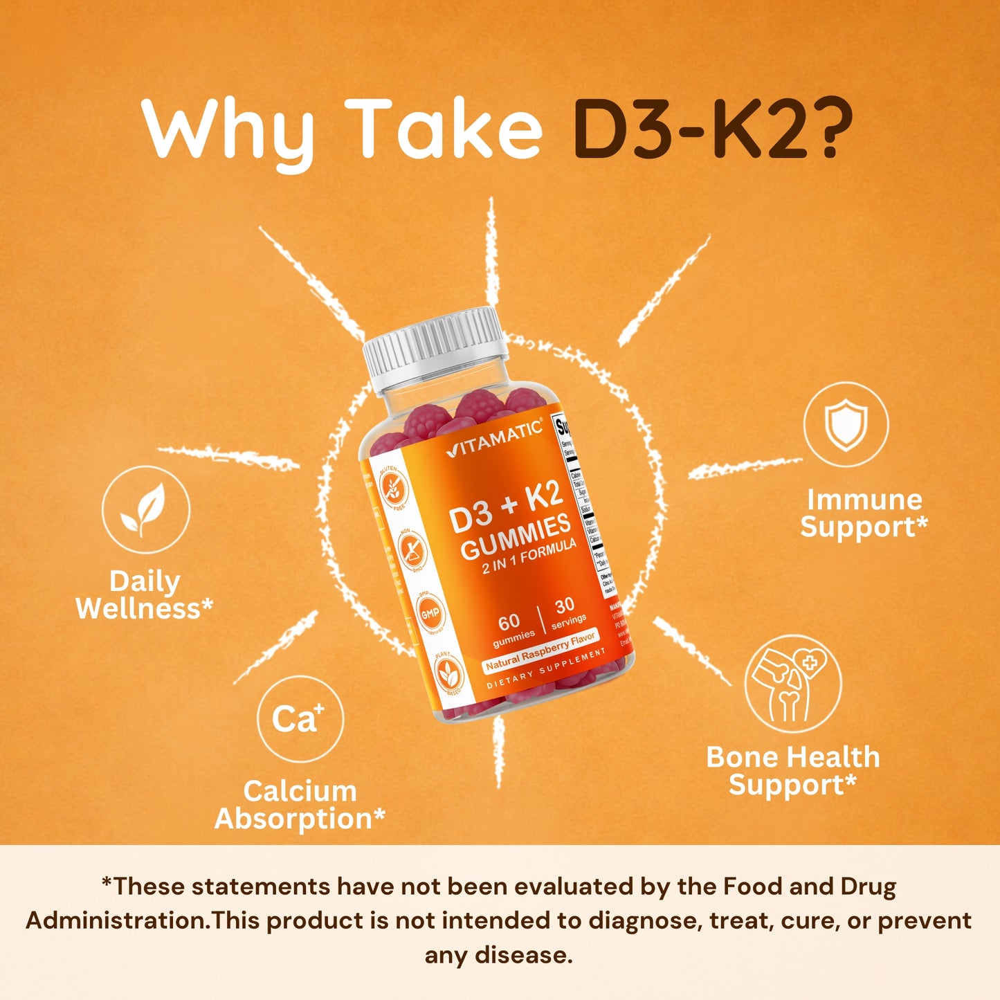 Vitamatic Vitamin D3 + K2 Gummies, 60 Gummies
