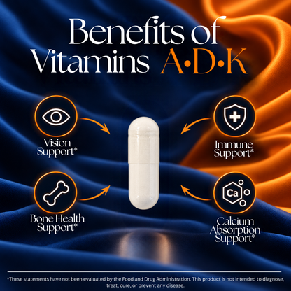 Vitamatic ADK Vitamins A, D3 + K2 Supplement, 180 Capsules