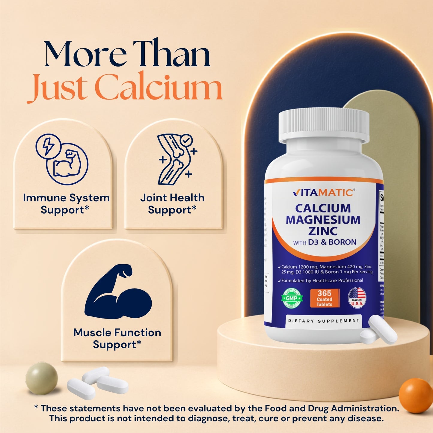 Vitamatic Calcium Magnesium Zinc + D3 & Boron, 365 Tablets