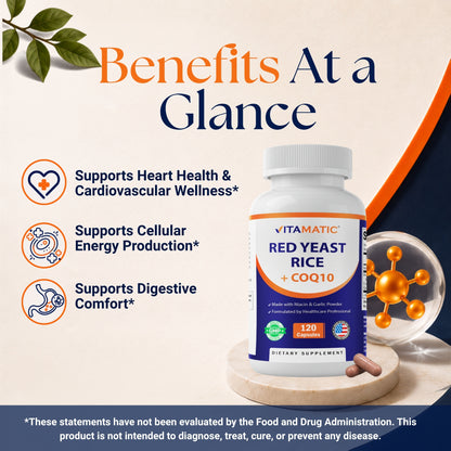 Vitamatic Red Yeast Rice 1200mg with CoQ10, 120 Capsules