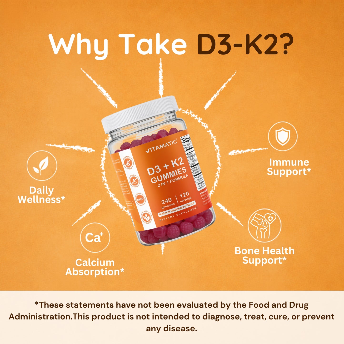 Vitamatic Vitamin D3 + K2 with Calcium Gummies, 240 Count