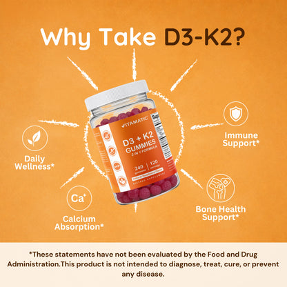 Vitamatic Vitamin D3 + K2 with Calcium Gummies, 240 Count