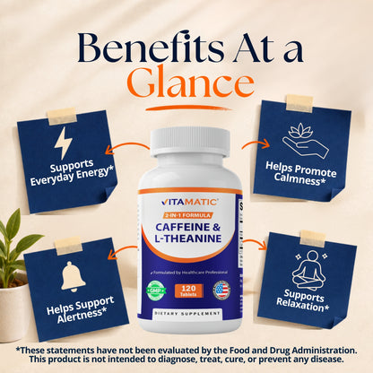 L-Theanine 200mg + Caffeine 100mg, 120 Tablets