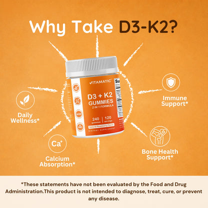 Vitamatic Vitamin D3 + K2 with Calcium Gummies, 240 Count