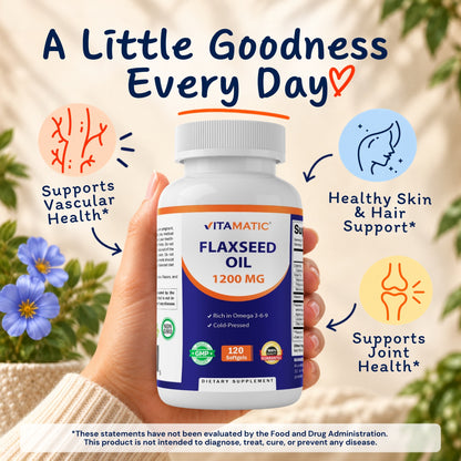 Vitamatic Flaxseed Oil 1200mg Supplement, 120 Softgels