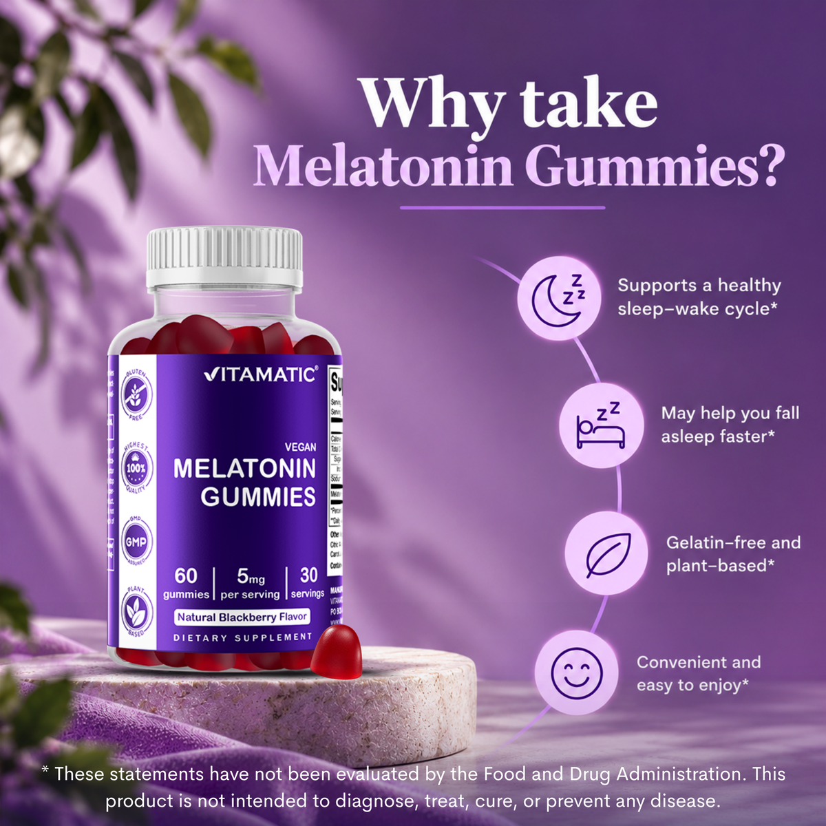 Vitamatic Melatonin 5mg Vegan Gummies, 60 Gummies