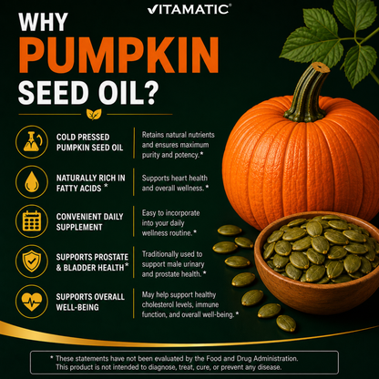 Vitamatic Pumpkin Seed Oil 3000 mg per Serving, 360 Softgels – Cold Pressed Supplement, Non-GMO, Gluten Free