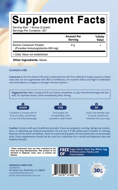 Bovine Colostrum Powder 16 0Z - 227 Servings (Unflavored)