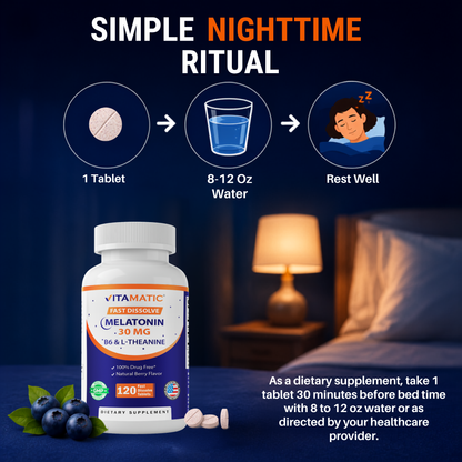 Vitamatic Melatonin 30 mg with L-Theanine & B6, 120 Fast Dissolve Tablets
