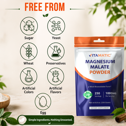 Vitamatic Magnesium Malate Powder 1000mg Per Serving, 250g Pouch