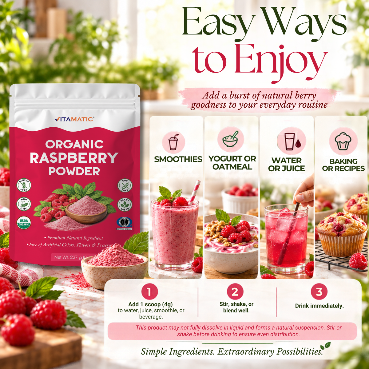 Vitamatic Organic Raspberry Powder