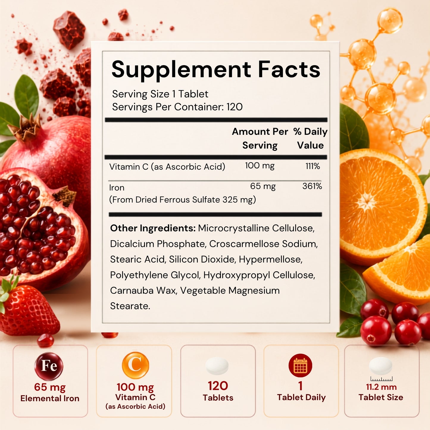 Vitamatic Ferrous Sulfate 325mg + Vitamin C 100mg, 120ct