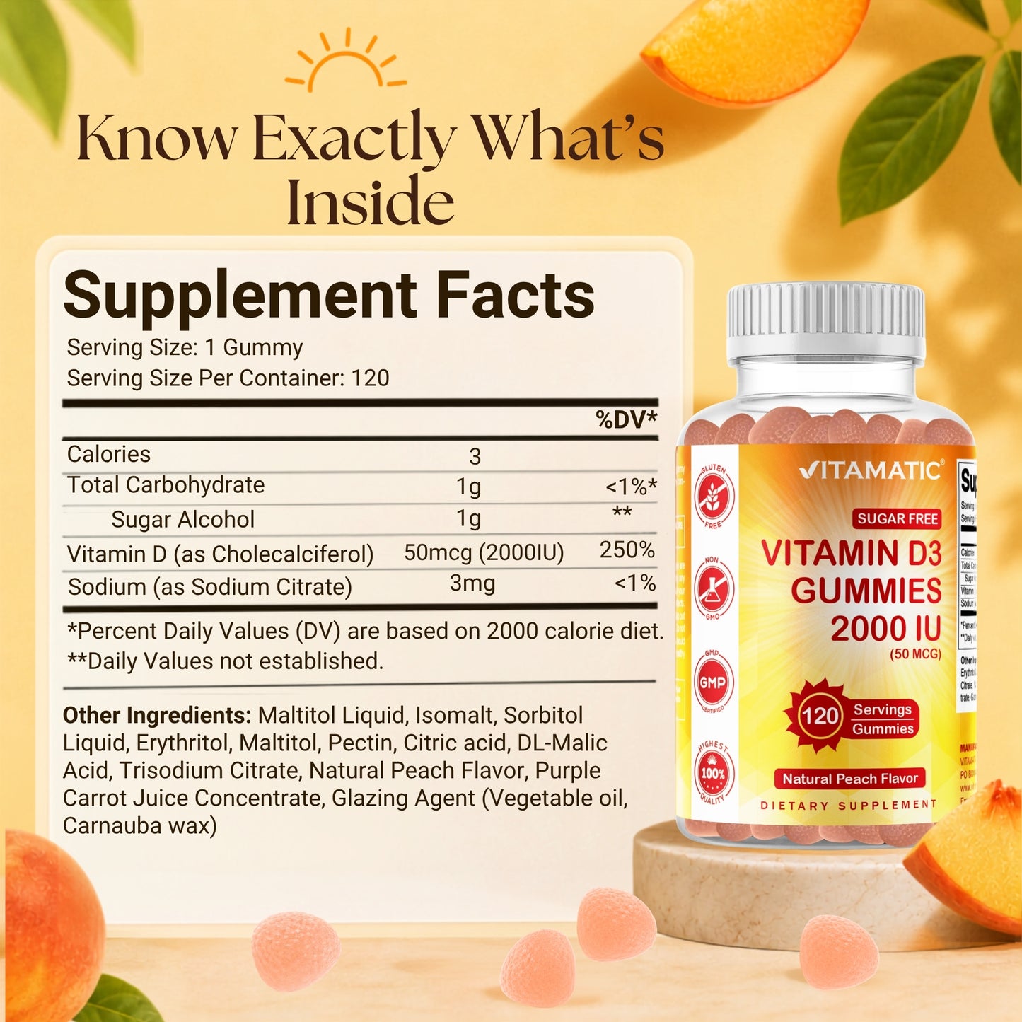 Vitamatic Sugar-Free Vitamin D3 2000 IU, 120 Gummies