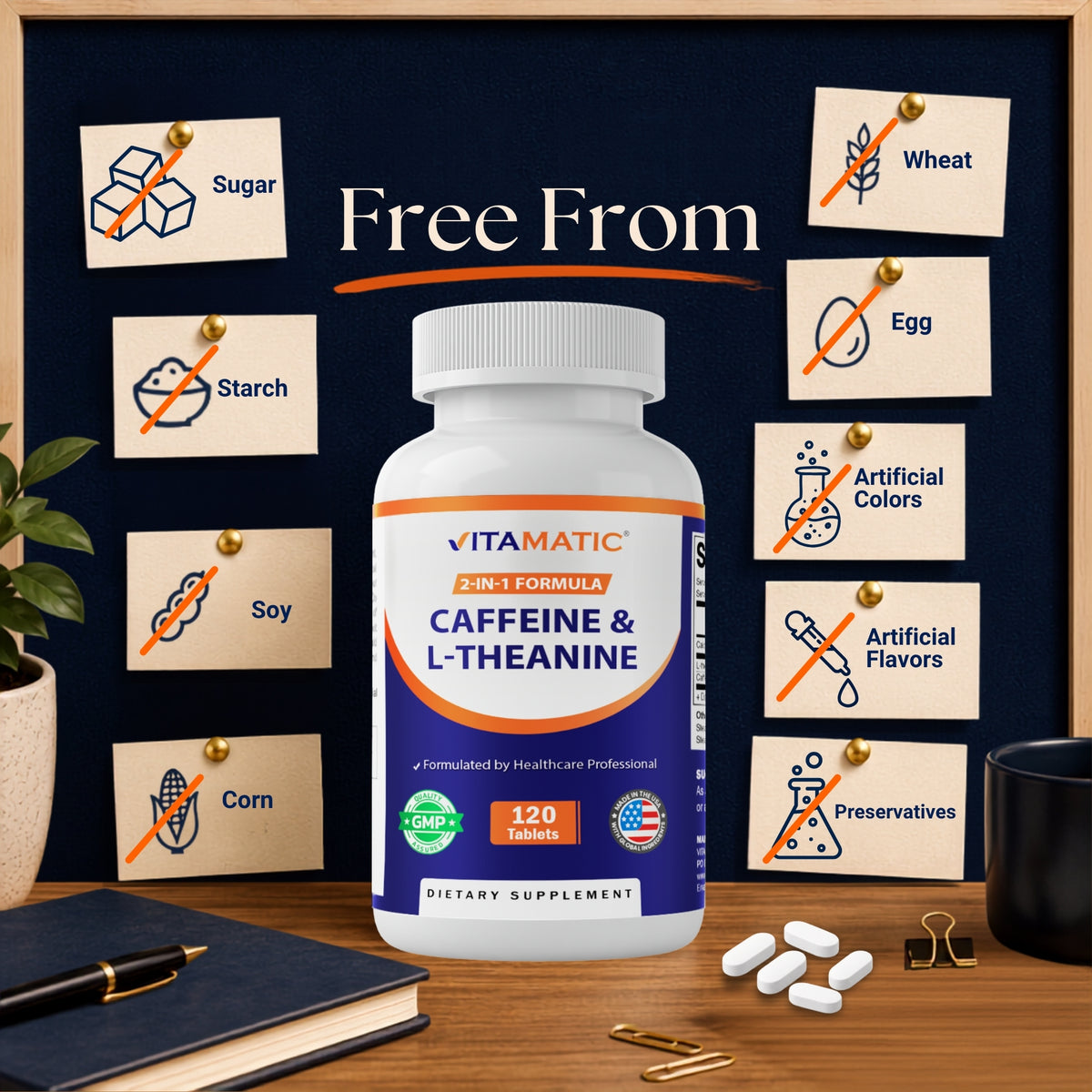 L-Theanine 200mg + Caffeine 100mg, 120 Tablets