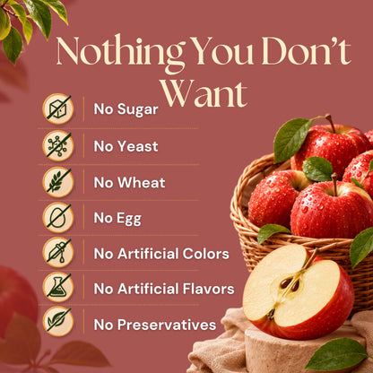 Apple Pectin supplement highlighting no sugar, no yeast, no wheat, no egg, no artificial colors, no artificial flavors, and no preservatives.