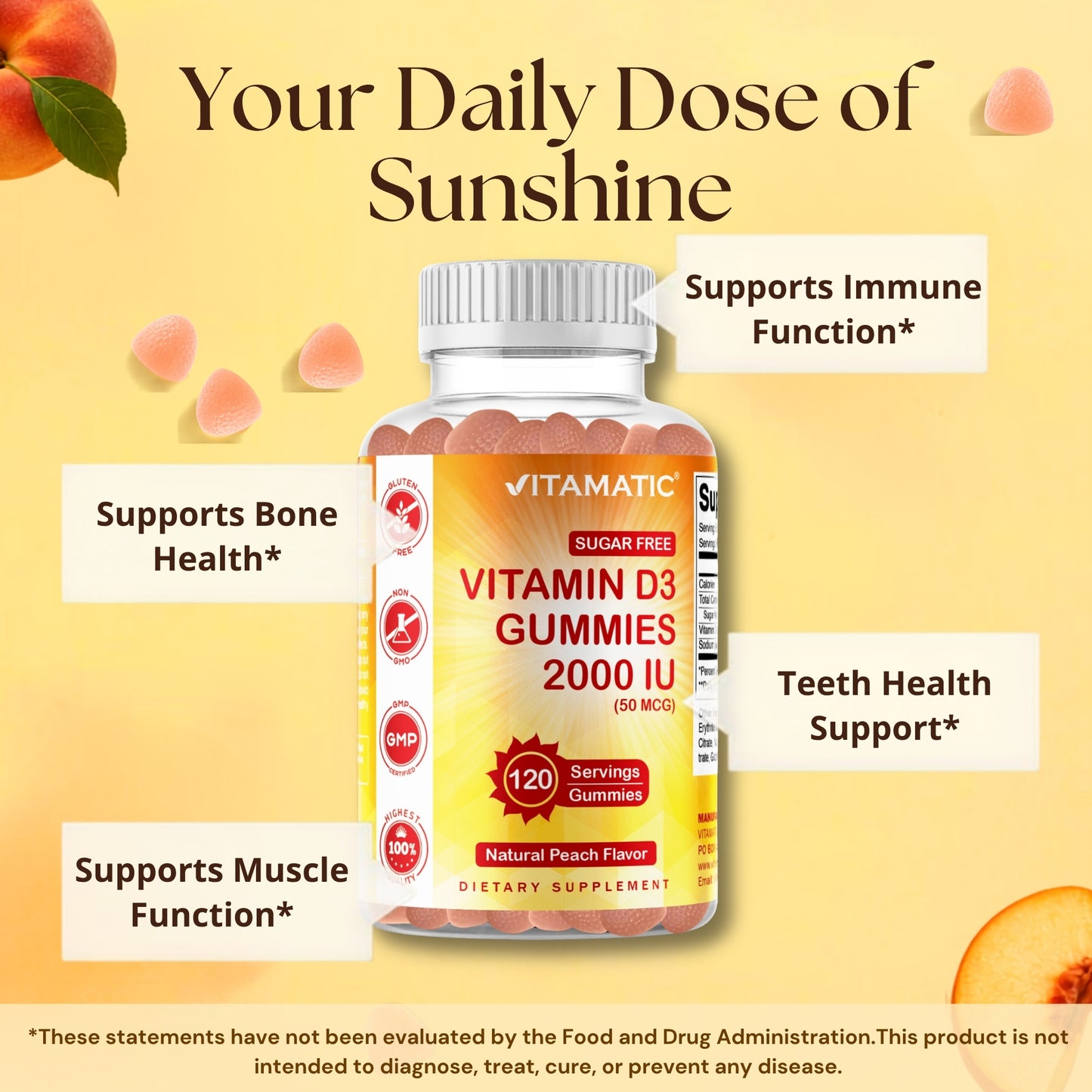 Vitamatic Sugar-Free Vitamin D3 2000 IU, 120 Gummies