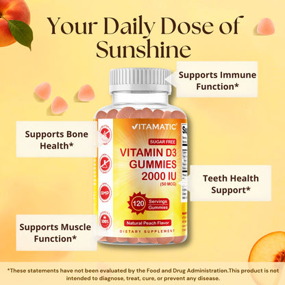Vitamatic Sugar-Free Vitamin D3 2000 IU, 120 Gummies