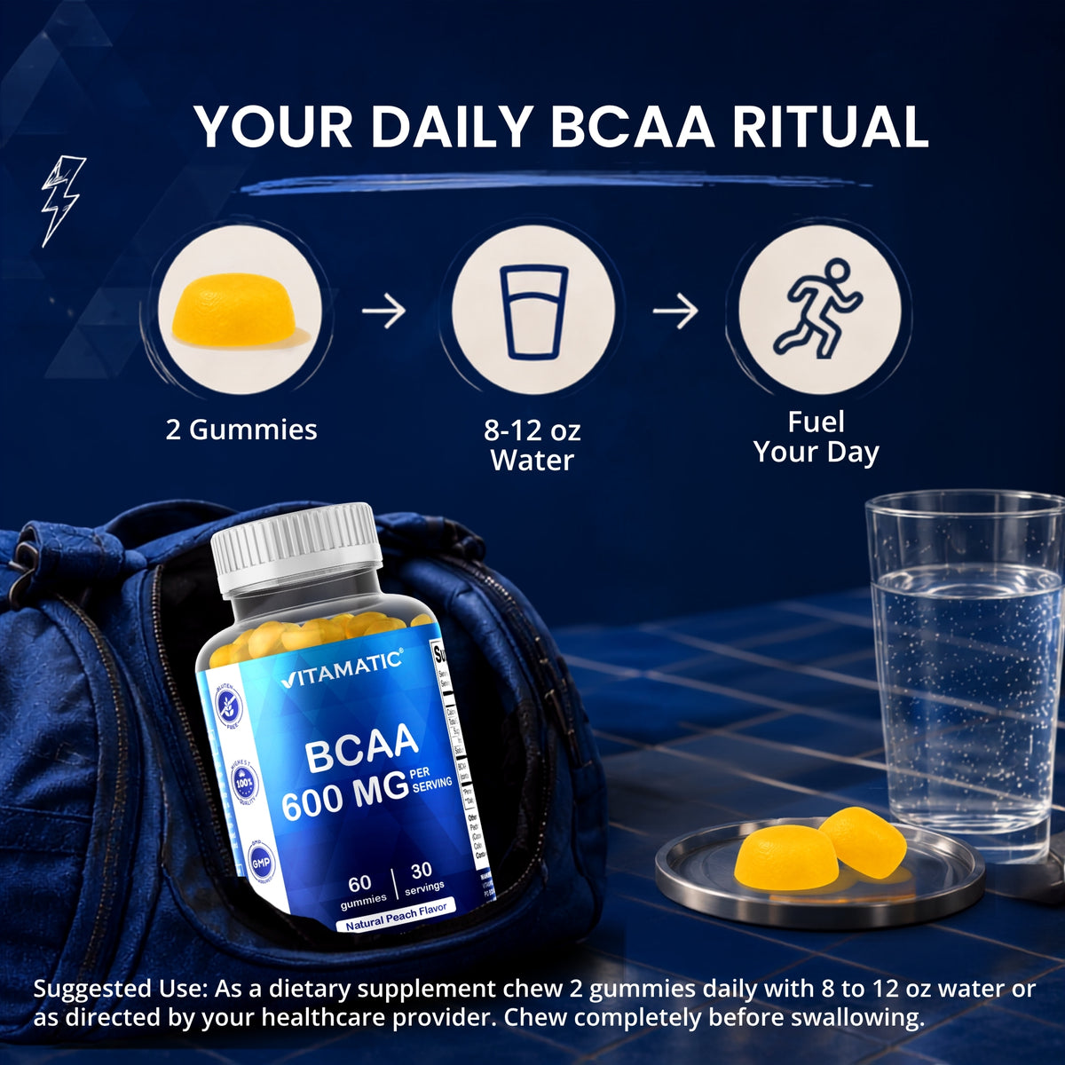Vitamatic BCAA 600mg per Serving Gummies, 60 Count