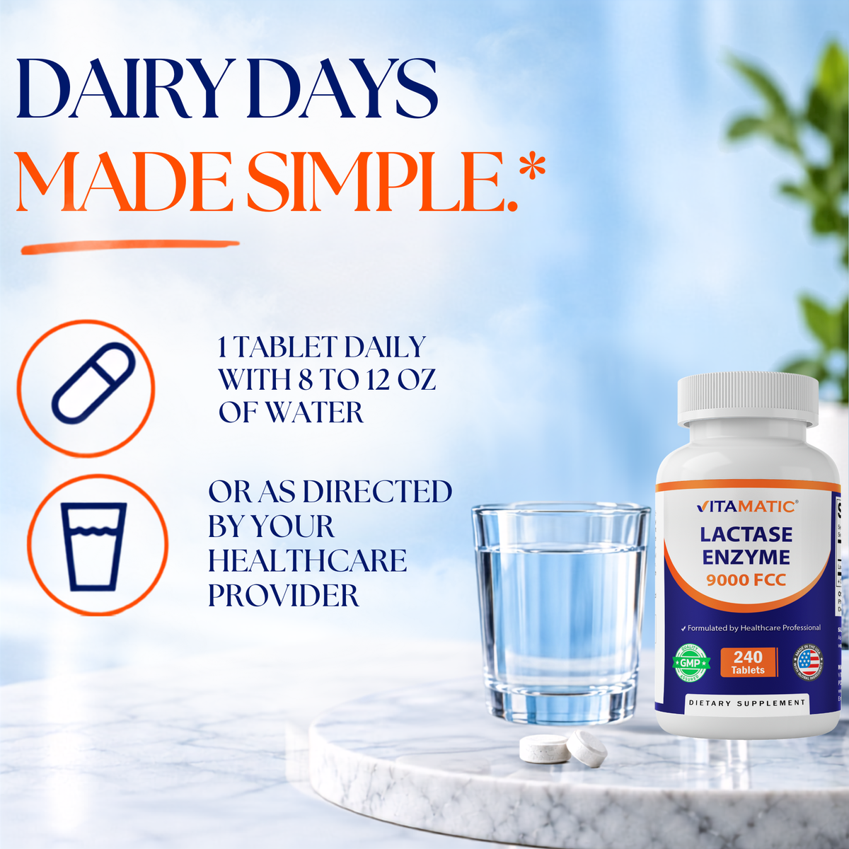 Lactase Enzyme 9000 FCC, 240 Tablets