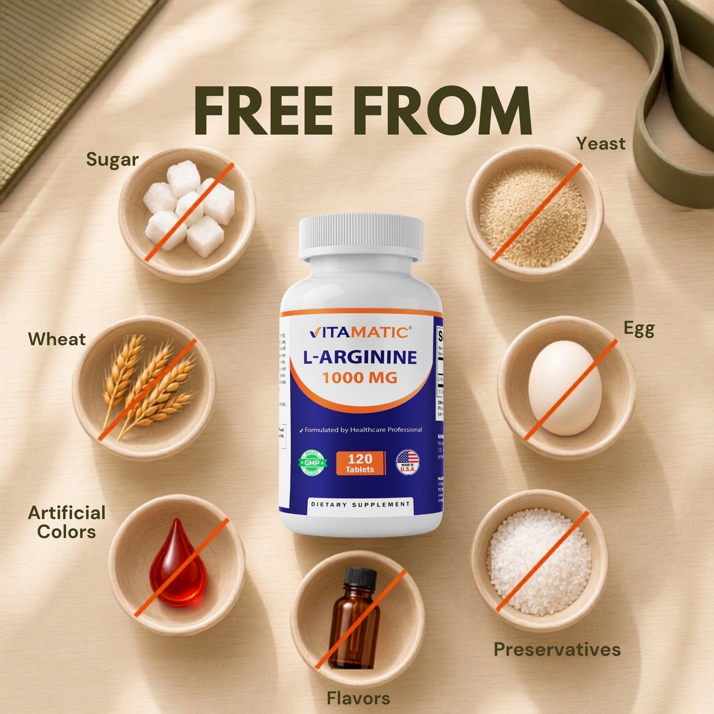 Vitamatic L-Arginine 1000 mg Tablets – 120 Count – Amino Acid Supplement