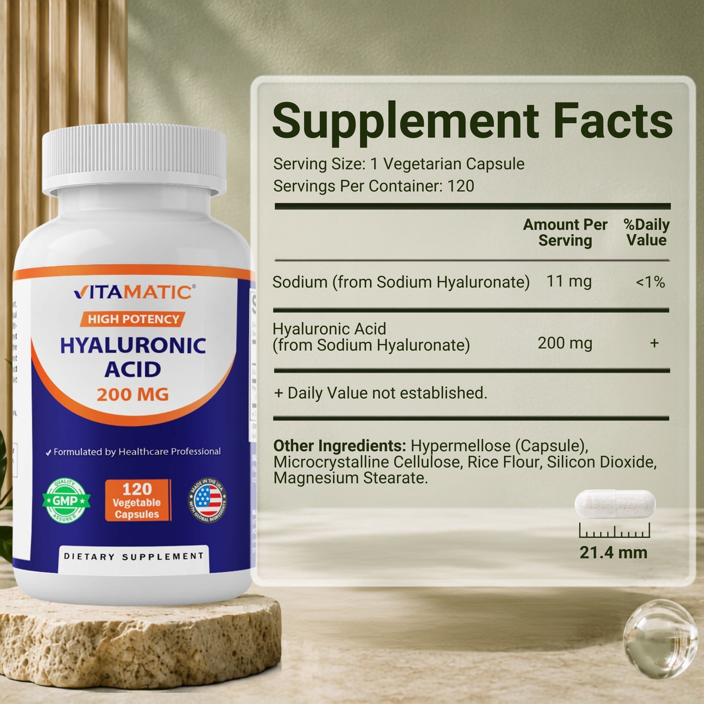 Vitamatic Hyaluronic Acid 200mg, 120 Capsules