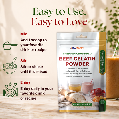 Vitamatic Grass-Fed Beef Gelatin Powder, 1 kg (2.2 lb)