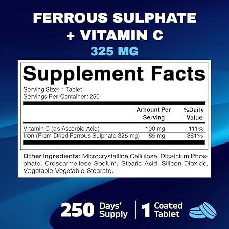 Ferrous Sulphate 325mg  Vitamin C 100mg - 250 Coated Tablets