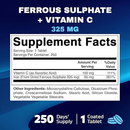 Ferrous Sulphate 325mg  Vitamin C 100mg - 250 Coated Tablets