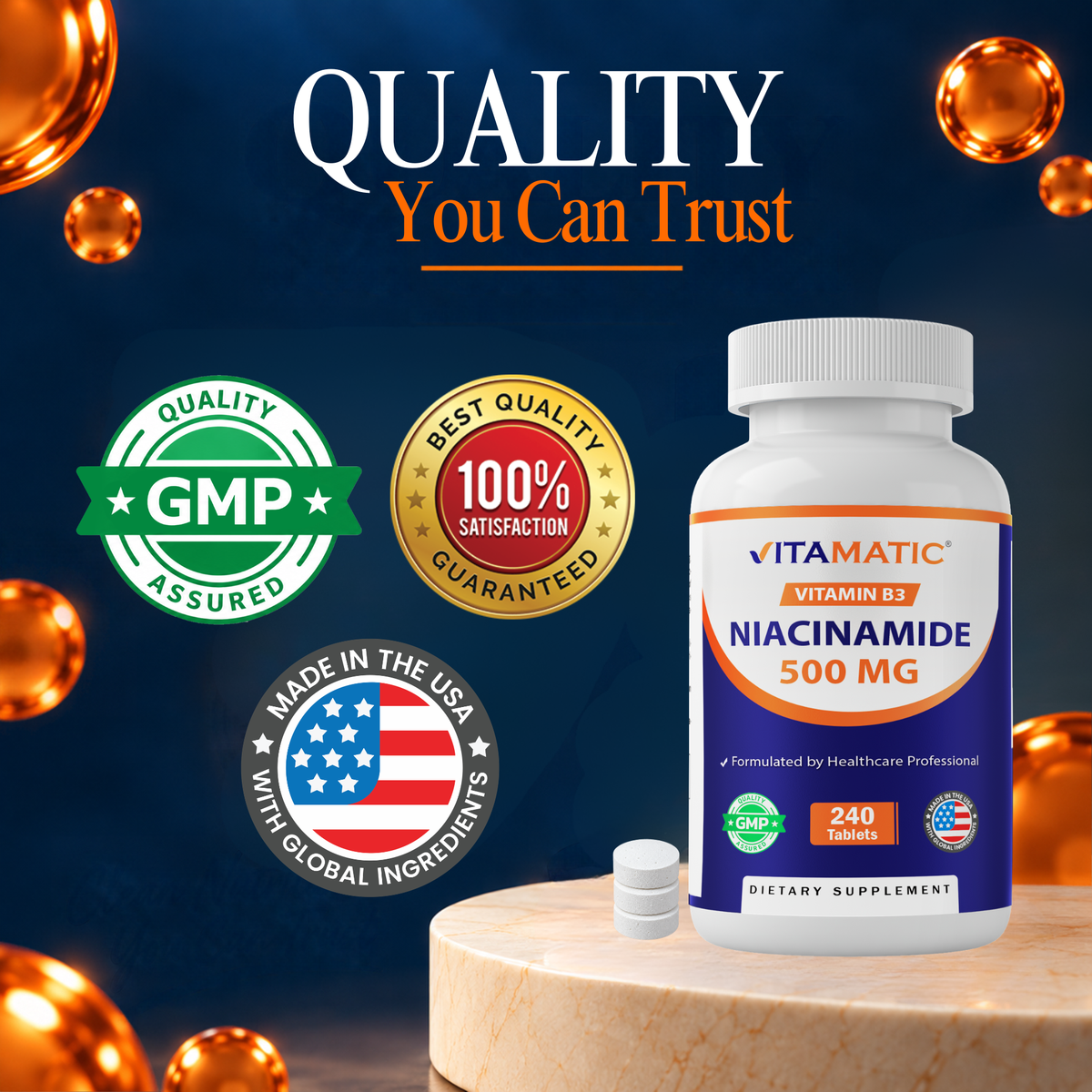 Niacinamide 500mg Vitamin B3, 240 Tablets