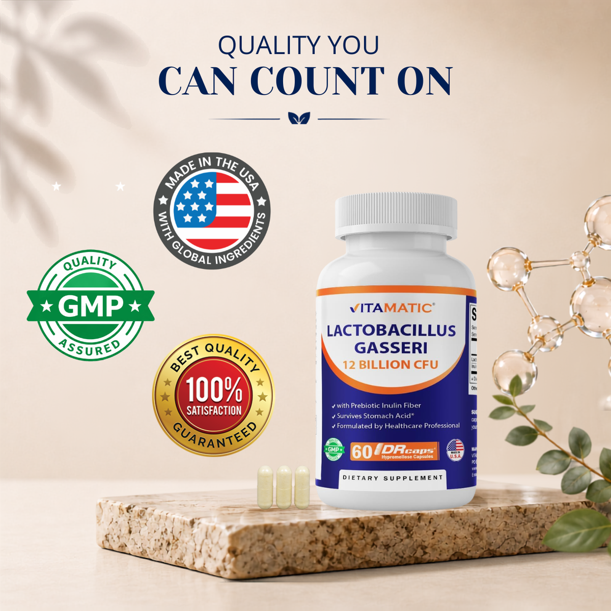 Vitamatic Lactobacillus Gasseri 12 Billion CFU, 60 DR Capsules