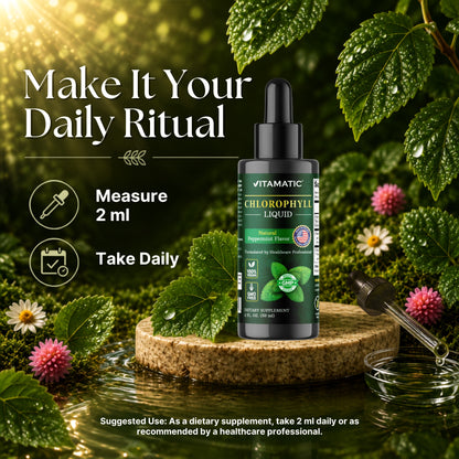 Vitamatic Liquid Chlorophyll 50mg, Natural Peppermint Flavor, 2 Fl OZ