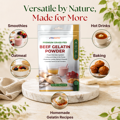 Vitamatic Grass-Fed Beef Gelatin Powder, 1 kg (2.2 lb)