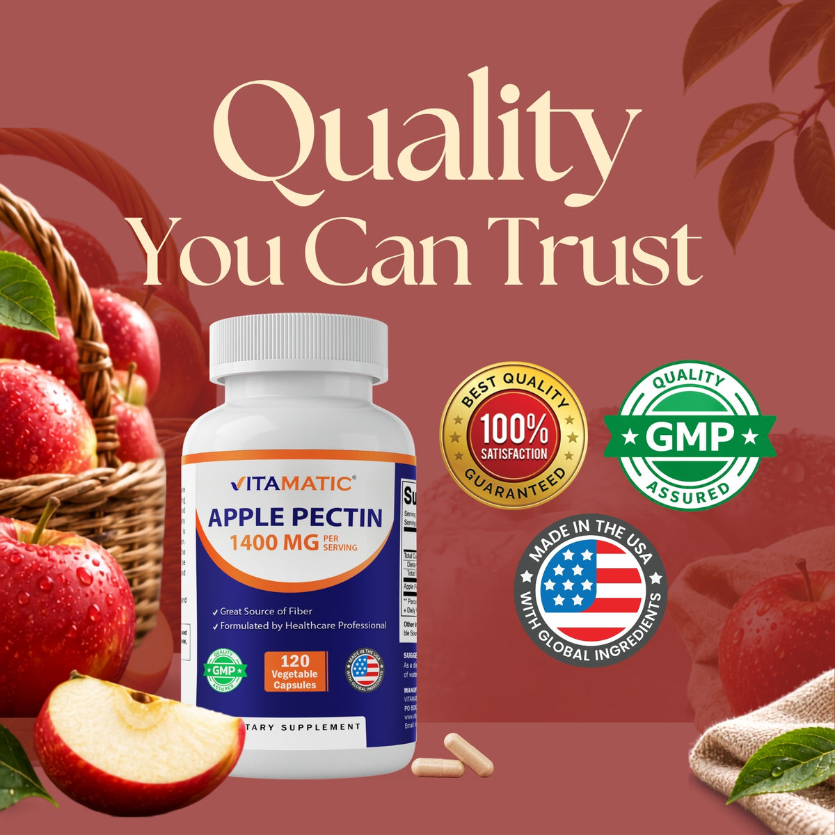 Apple Pectin 1400mg per Serving, 120 Capsules