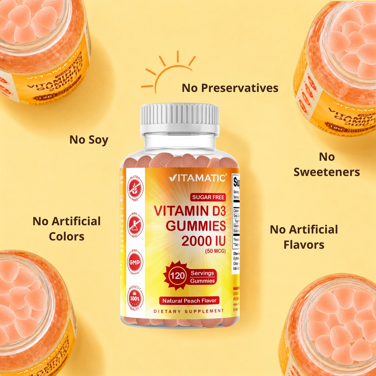 Vitamatic Sugar-Free Vitamin D3 2000 IU, 120 Gummies