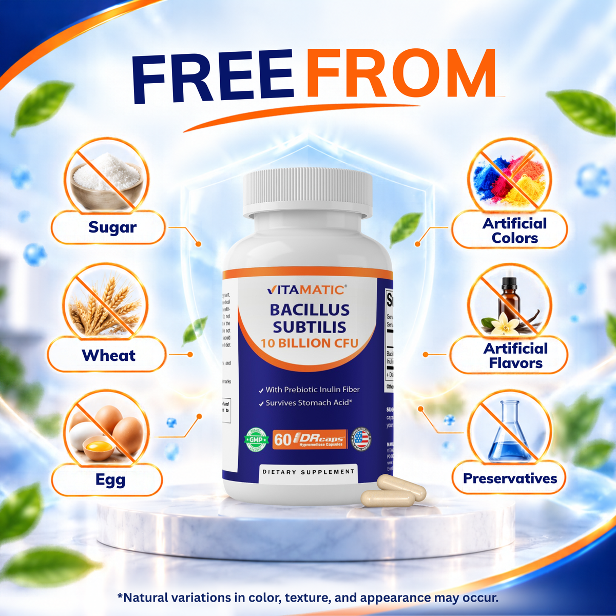 Bacillus Subtilis 10 Billion CFU, 60 DR Capsules