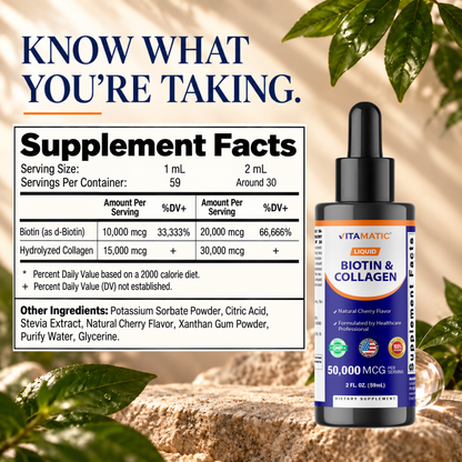 Vitamatic Liquid Biotin + Collagen for Hair Growth, 2 FL OZ