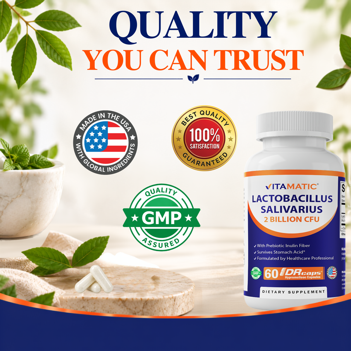 Lactobacillus Salivarius 2 Billion CFU, 60 Capsules