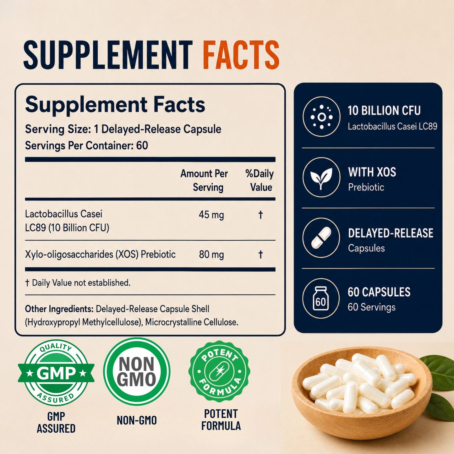 Vitamatic Lactobacillus Casei 10 Billion CFU with XOS Prebiotic, 60 Delayed Release Capsules