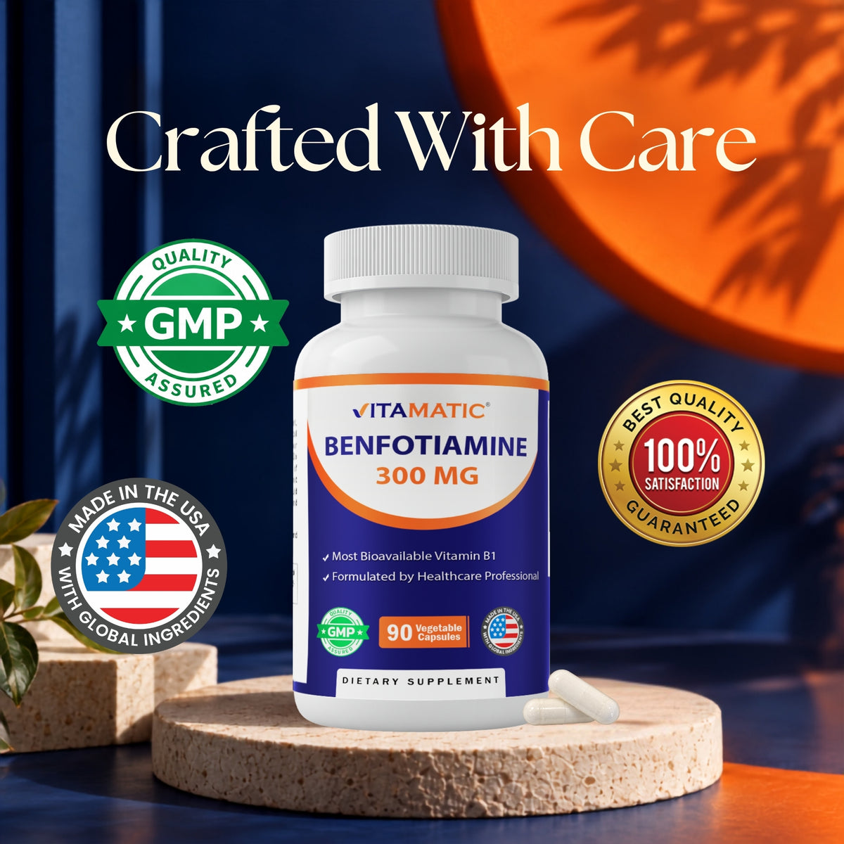Benfotiamine 300mg Supplement, 90 Veg Capsules
