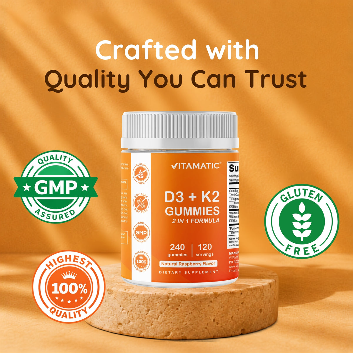 Vitamatic Vitamin D3 + K2 with Calcium Gummies, 240 Count