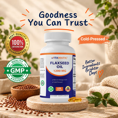 Vitamatic Flaxseed Oil 1200mg Supplement, 120 Softgels