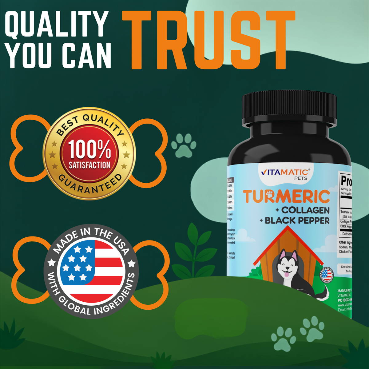 Turmeric+Collagen+Black Pepper for Dogs, 120 Tablets